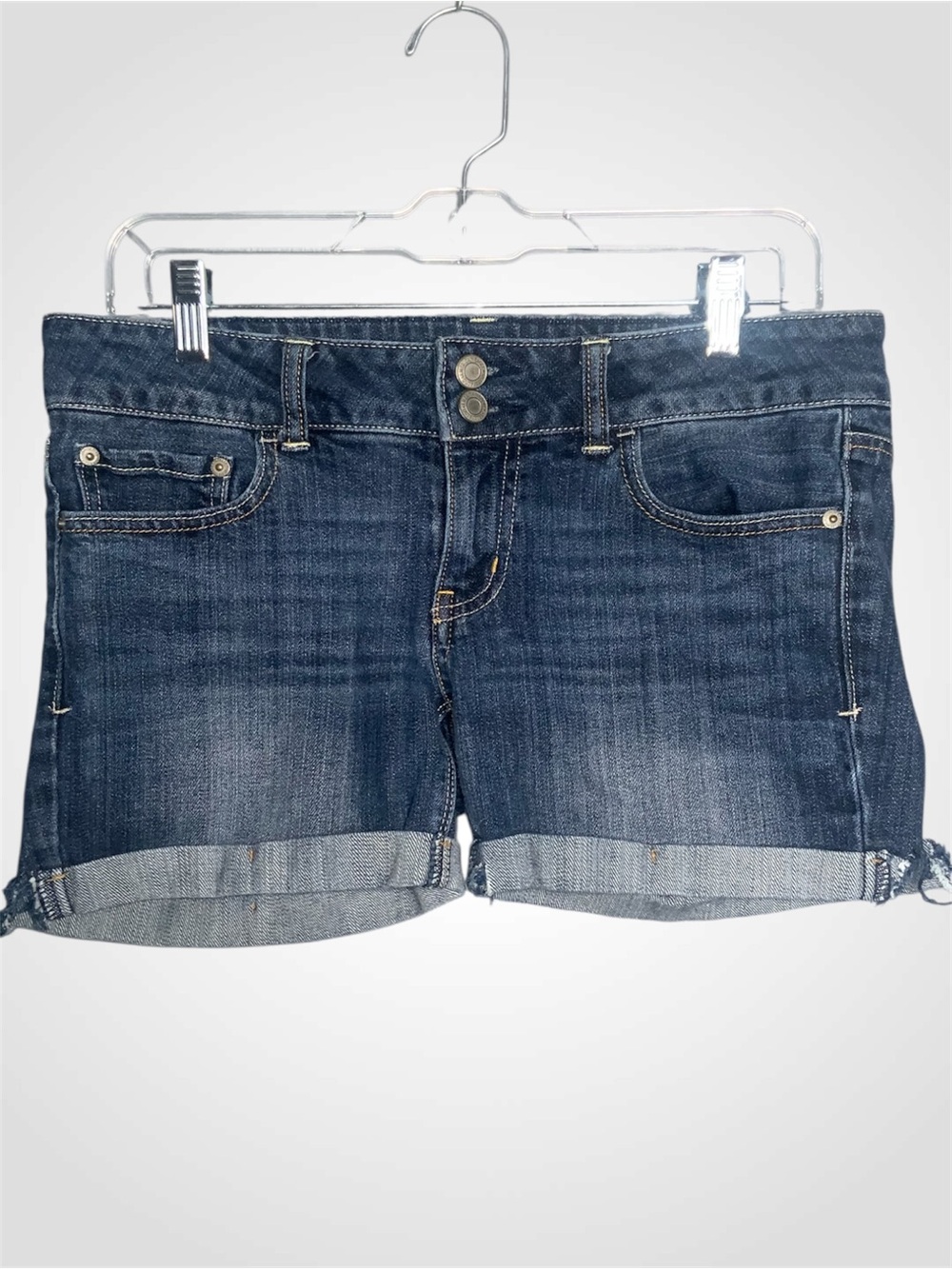 American Eagle Outfitters Dark Blue Rolled Cuff Denim Stretch Artist Shorts 6